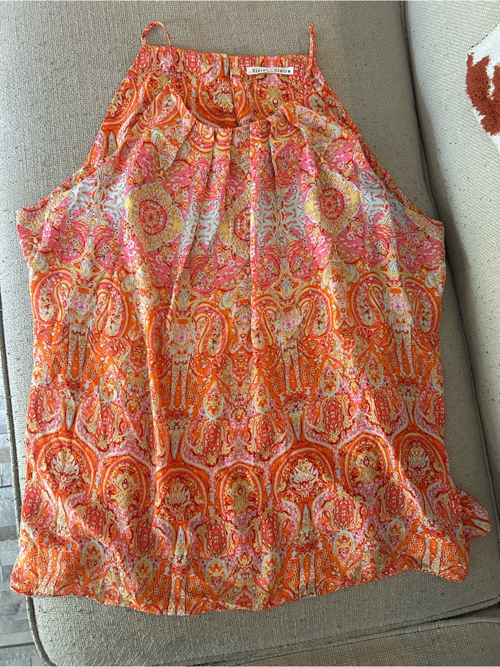 Violet & Claire Orange and Pink Paisley Halter Camisole